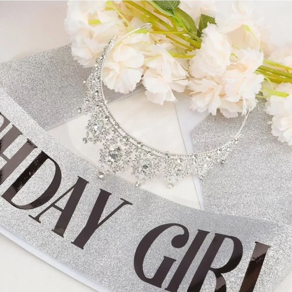 Birthday Girl Birthday Queen Sash & Rhinestone Tiara Set Tiara For Woman Girl
